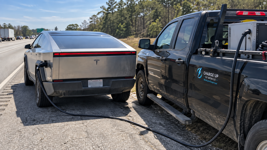 Roadside Tesla Cybertruck Charging